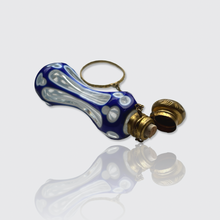 Load image into Gallery viewer, 19th Century French Overlay Blue Glass Perfume Bottle with Finger Ring