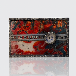 Antique Silver & Agate 'Pensee a Moi' Desk Clock