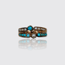 Load image into Gallery viewer, Victorian era Turquoise &amp; Pearl Crossover Ring