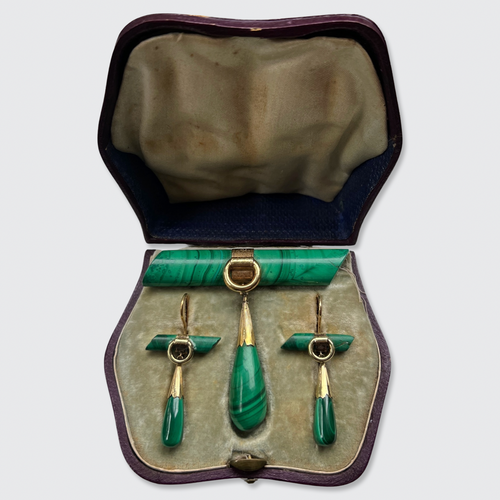 Malachite Demi Parure in Original Box