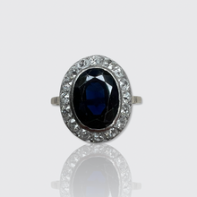 Load image into Gallery viewer, Art Deco Style Sapphire &amp; Diamond Cluster Ring