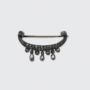 Belle Epoque Pearl & Diamond Crescent Moon Brooch