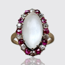 Load image into Gallery viewer, Belle Epoque Moonstone, Ruby &amp; Diamond Cluster Ring