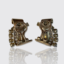 Load image into Gallery viewer, 18k Gold Retro Pearl &amp; Diamond Ear Clips