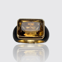 Load image into Gallery viewer, Vintage Citrine, Wood &amp; Gold Statement Ring
