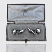 Load image into Gallery viewer, Victorian Silver Heart-Shaped Cufflinks in Box, 1887