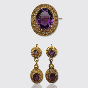 Victorian Amethyst Demi Parure in Fitted Box