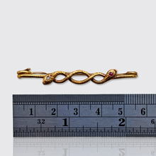 Load image into Gallery viewer, Antique Gold Ruby &amp; Diamond Double Snakes Brooch