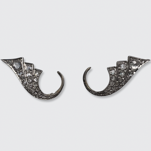 Retro Rose-Cut Diamond Wing Ear Clips