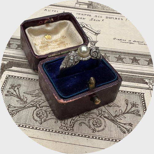 Platinum Winged Diamond & Pearl Ring