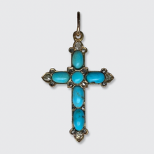 Load image into Gallery viewer, Victorian Turquoise &amp; Diamond Cross Pendant