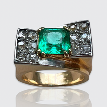 Load image into Gallery viewer, Retro Ring set with a Certified Columbian Emerald &amp; Diamonds