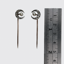 Load image into Gallery viewer, Set of Two Antique Crescent Moon Pins in Original Box