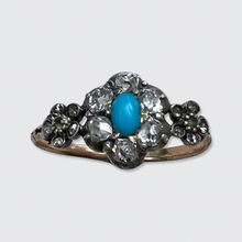 Load image into Gallery viewer, Georgian Turquoise &amp; Diamond Flower Ring