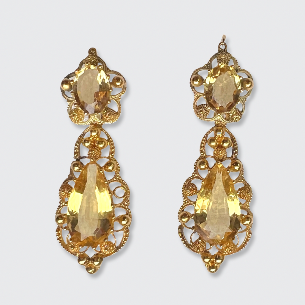 Georgian Citrine Cannetille Day to Night Earrings