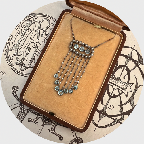 Belle Epoque Aquamarine & Pearl Fringe Lavalier Necklace