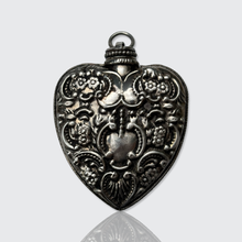 Load image into Gallery viewer, Antique Silver Heart-Shaped Flask Pendant