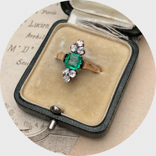 Victorian Emerald & Diamond Pointer Ring