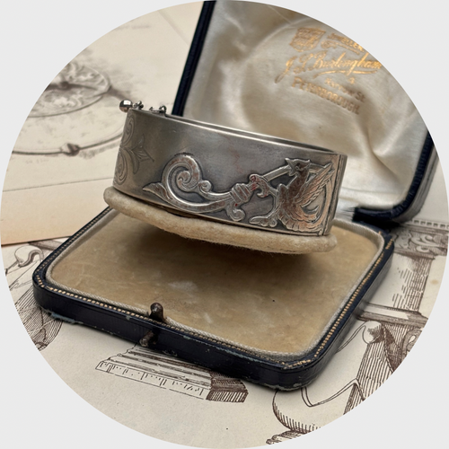 19th Century French Silver Griffin Bangle