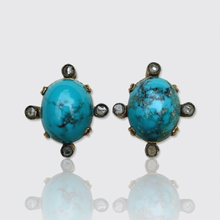 Load image into Gallery viewer, Victorian Turquoise &amp; Diamond Earrings