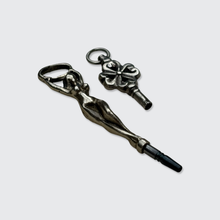 Load image into Gallery viewer, Two Silver Watch Key Pendants, Flower and Lady