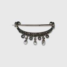 Load image into Gallery viewer, Belle Epoque Pearl &amp; Diamond Crescent Moon Brooch