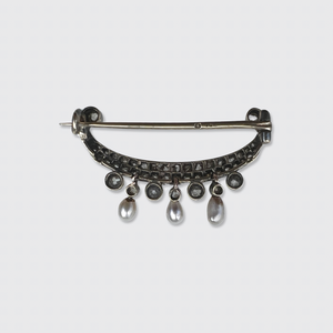 Belle Epoque Pearl & Diamond Crescent Moon Brooch