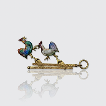 Load image into Gallery viewer, 19th Century Enameled Fighting Roosters Novelty Pendant