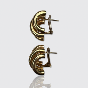 Vintage 18k Yellow Gold Three-Band Earrings