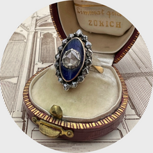 Load image into Gallery viewer, Victorian Blue Enamel &amp; Diamond Marquise Ring