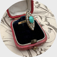 Load image into Gallery viewer, Turquoise &amp; Rose-Cut Diamond Marquise Navette Ring