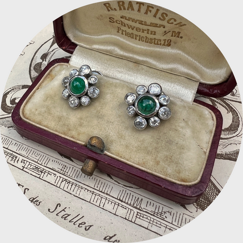 Emerald & Diamond Cluster Earrings