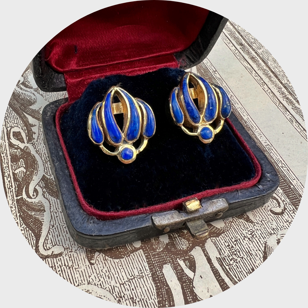 Vintage Lapis Lazuli Lotus Earrings