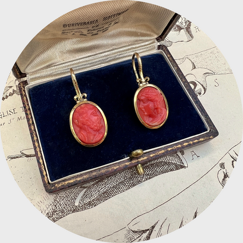 Victorian Coral Cameo Earrings