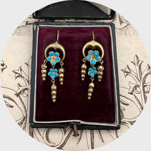 Load image into Gallery viewer, Victorian Blue Enamel Pansy Earrings