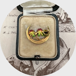 Enamel Crescent Moon Brooch by Krementz