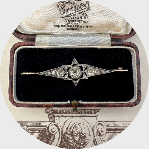 Old Mine-Cut Diamond Star Bar Brooch