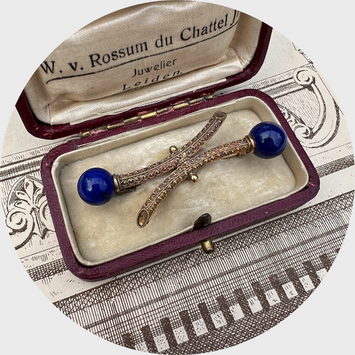 Etruscan Revival Lapis Lazuli Brooch