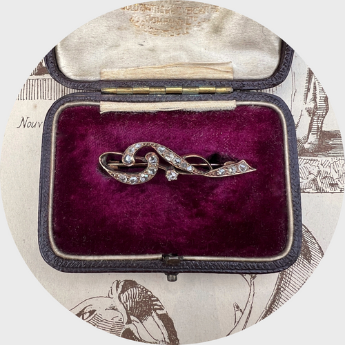 Belle Epoque Rose-Diamond Scroll Brooch