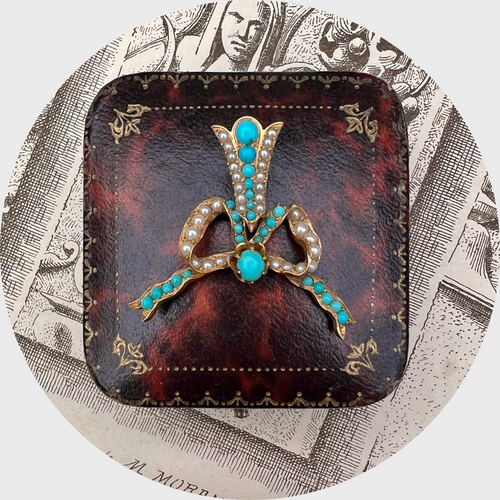 Turquoise & Pearl Bow Pendant