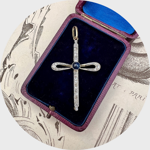 Art Deco Sapphire & Diamond Cross Pendant