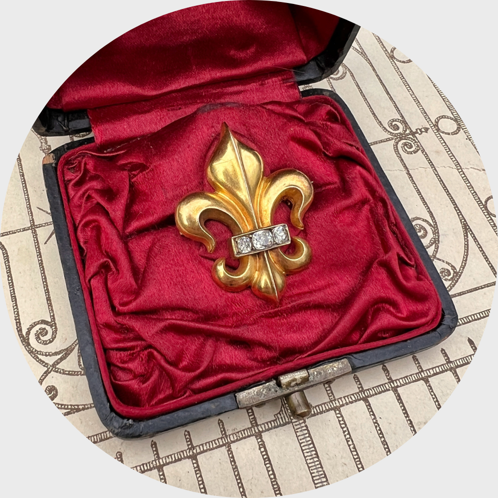 Old Mine-Cut Diamond Fleur de Lis Brooch