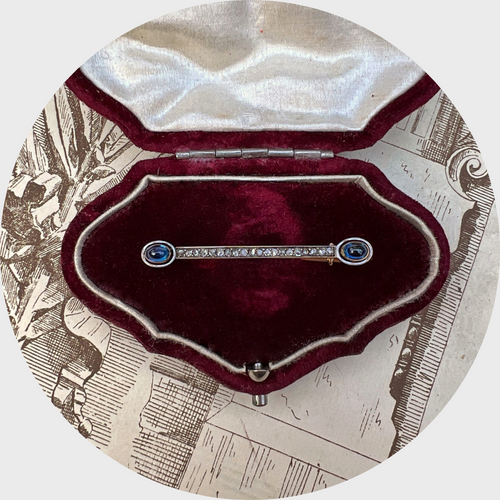 Small Sapphire & Diamond Bar Brooch