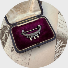 Load image into Gallery viewer, Belle Epoque Pearl &amp; Diamond Crescent Moon Brooch