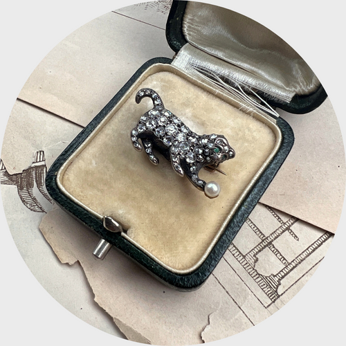 Belle Epoque Rose-Cut Diamond Kitten Brooch