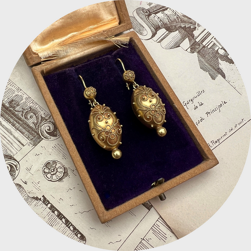 Victorian Neo-Etruscan Egg-Shaped Drop Earrings