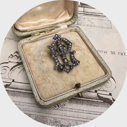 Rose-Cut Diamond 'PL' Monogram Brooch