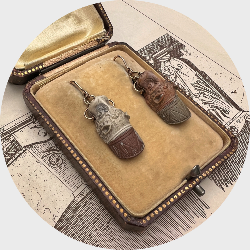 Carved Lava Stone Lion Earrings