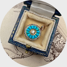 Load image into Gallery viewer, Victorian Enamel, Turquoise &amp; Diamond Circular Pendant