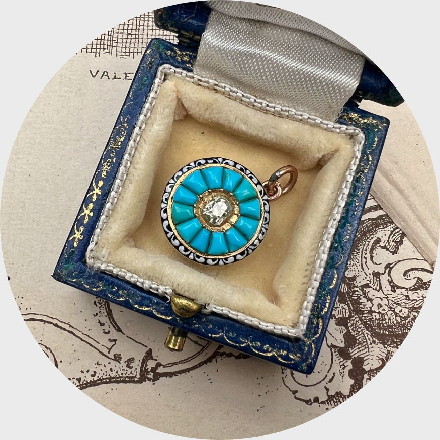 Victorian Enamel, Turquoise & Diamond Circular Pendant